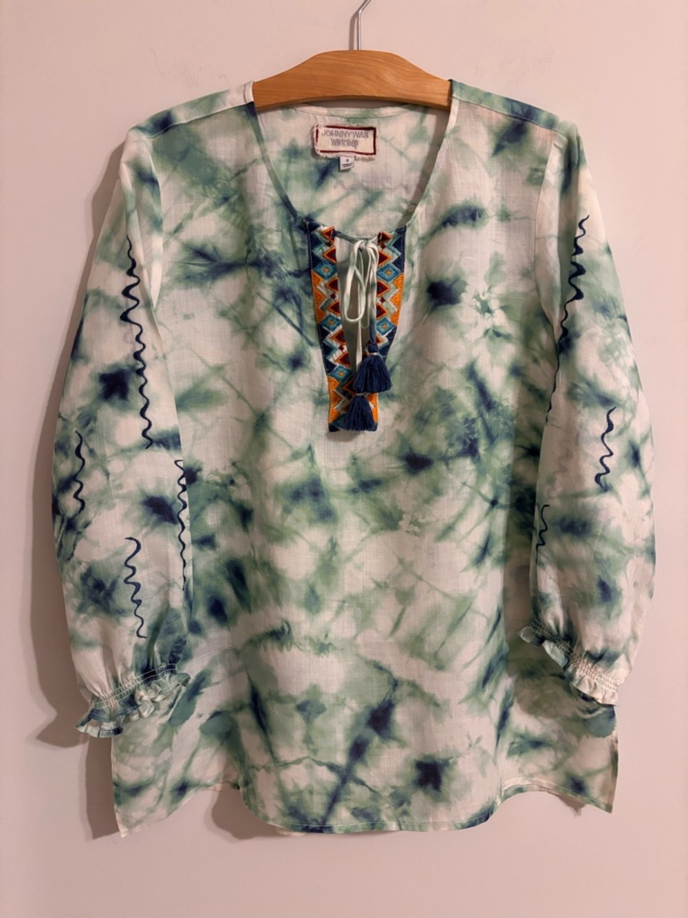 Johnny Was Workshop Tie-dye Marble peasant blouse